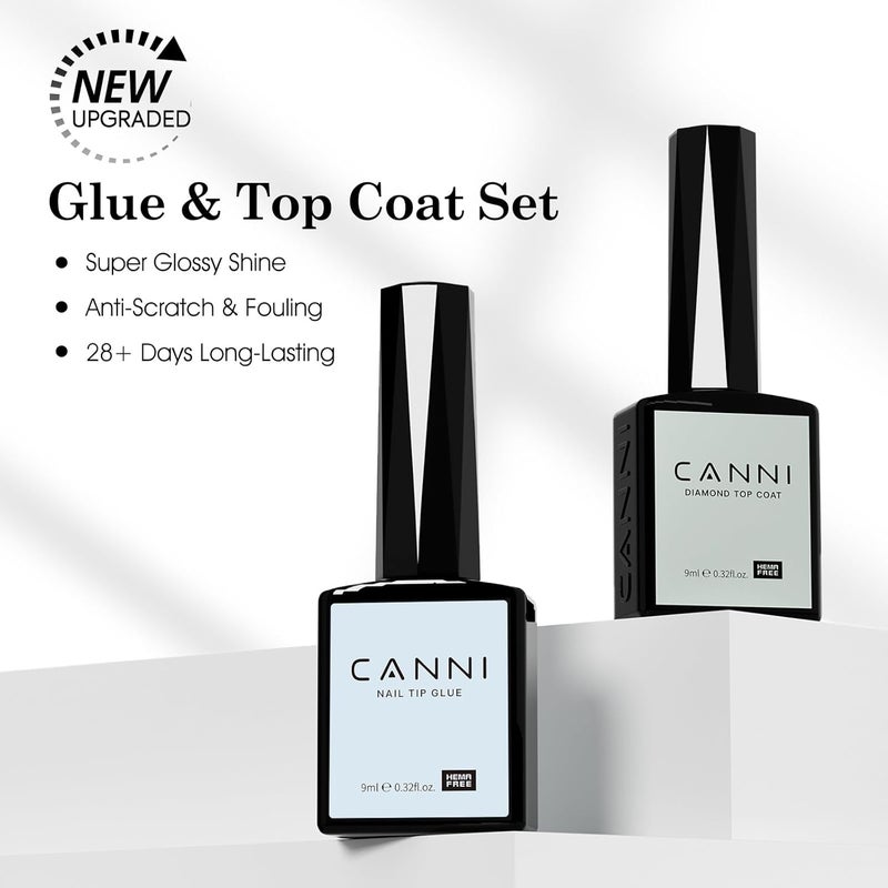 Canni 2 Pcs No Wipe Top Coat and Gel Nail Glue for Acrylic Nails Tips False Nails Tips Gel Nail Polish Set - Image 2